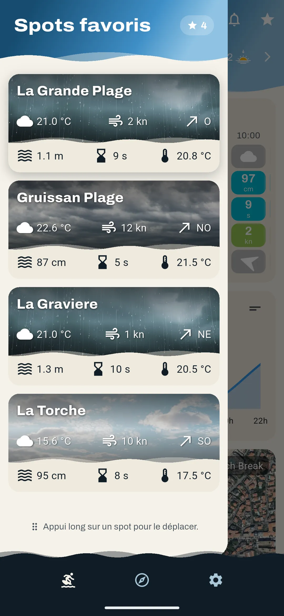 Favorite spots list: La Grande Plage, Gruissan Plage, La Gravière, La Torche